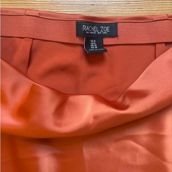 Rachel Zoe burnt orange elastic waist satin midi skirt SIZE 6 - Picture 3 of 5
